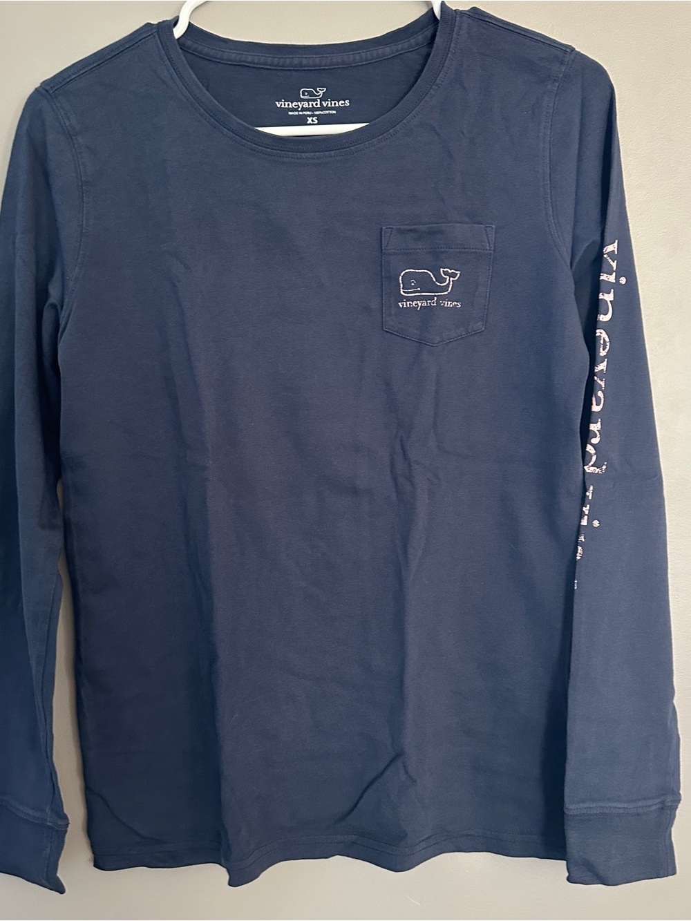 Vineyard Vines Women’s XS Blue Long Sleeve Pocket Tee Whale Logo Cotton Crew